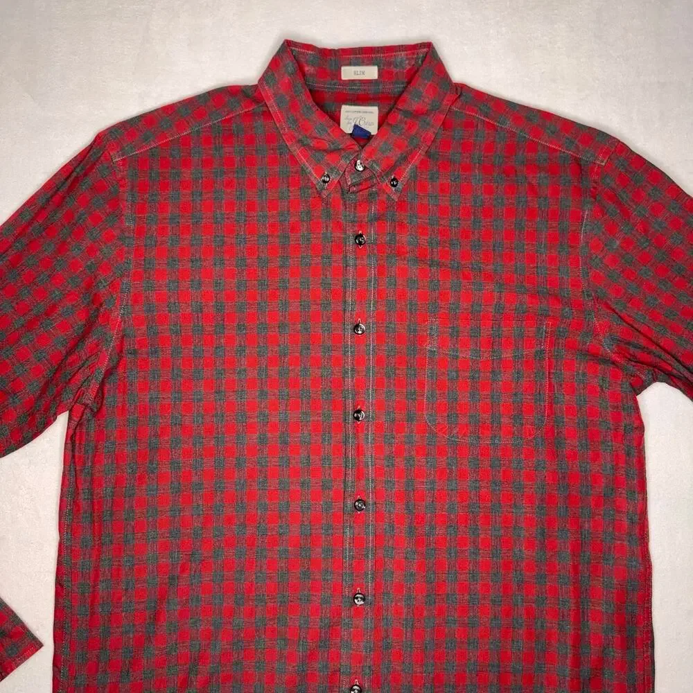 Slim J Crew Button Up Plaid L Men Shirt
